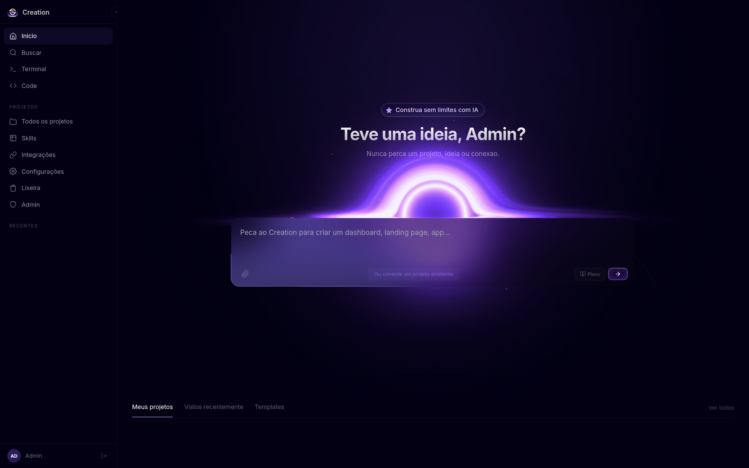Painel do Creation AI